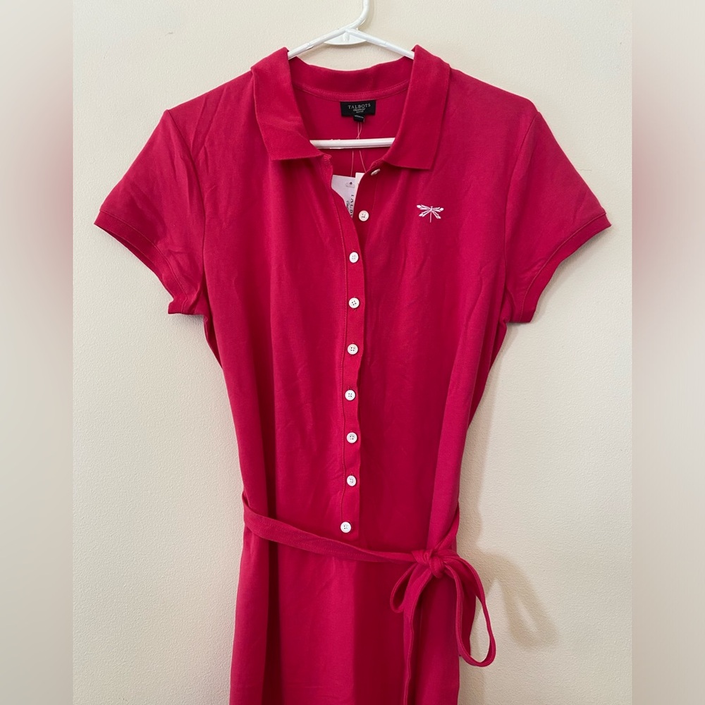 Talbots NEW Fuchsia Polo Maxi Dress Dragonfly Detail, Women’s Sz M Petite - Picture 2 of 9